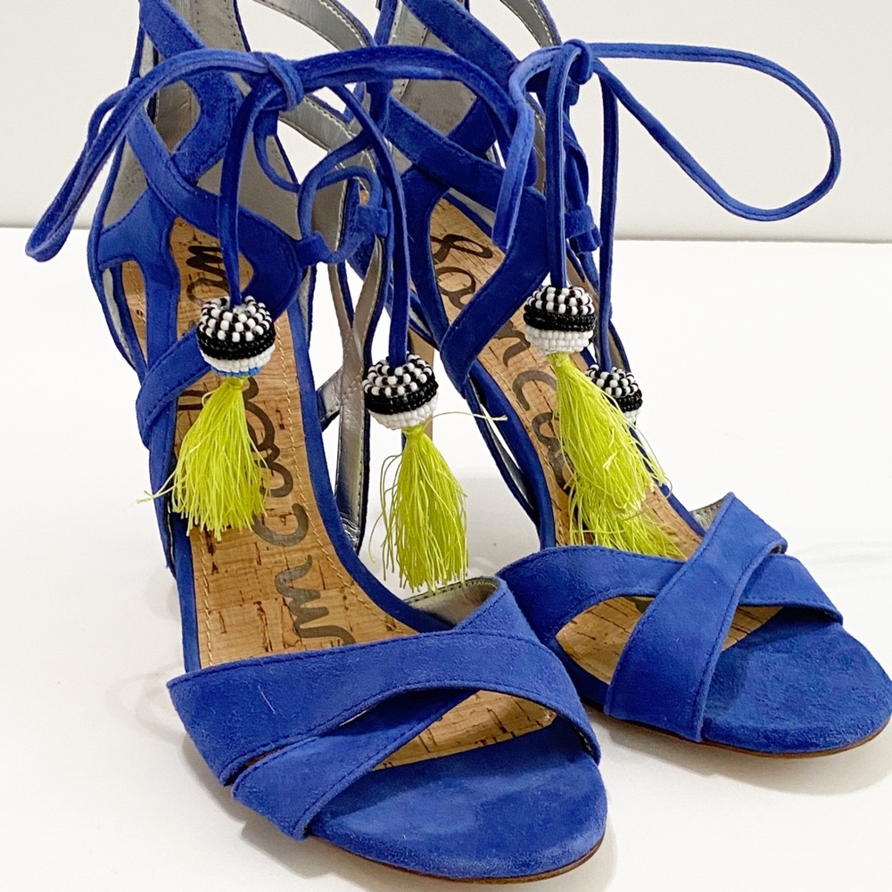 SAM EDELMAN | Blue Beaded Fringe Heels | 8